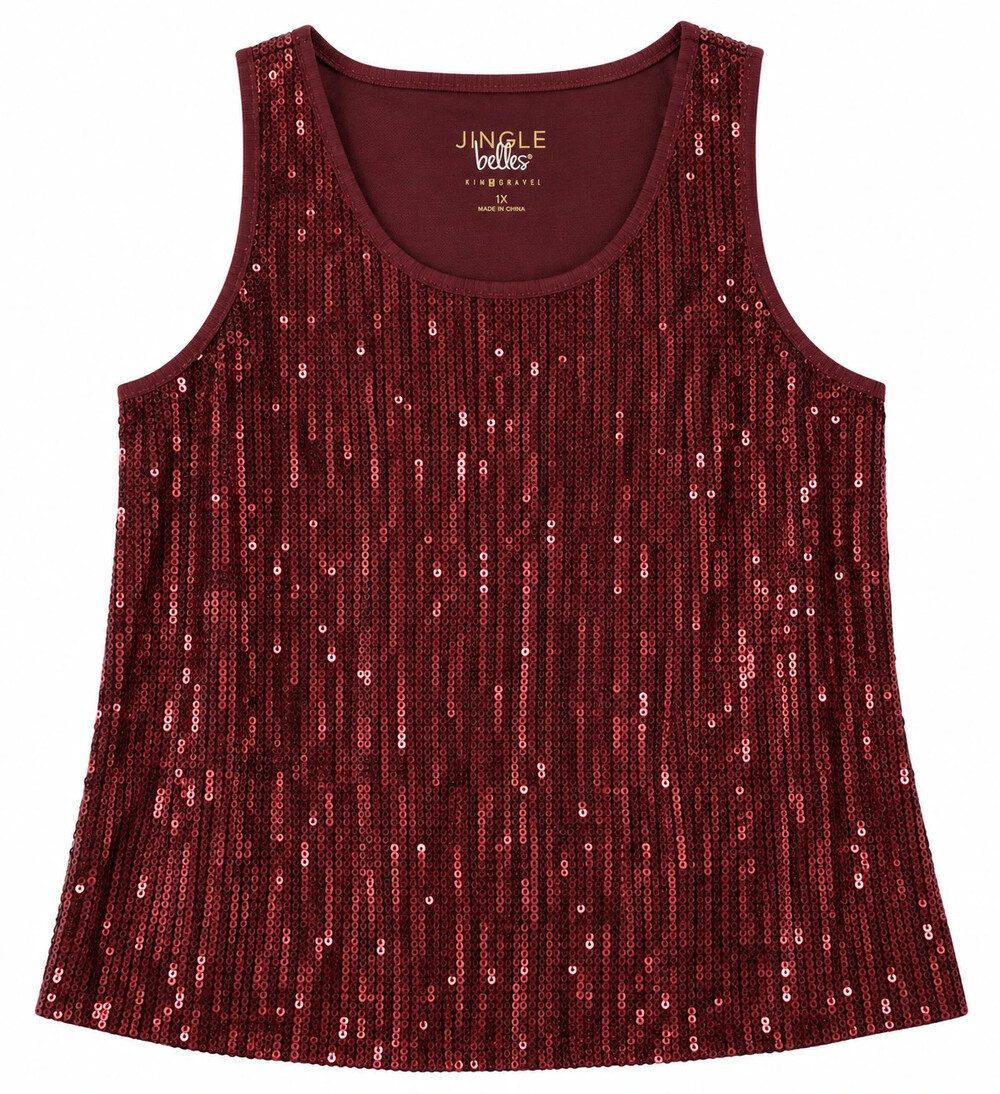jingle belles by kim gravel sequin mesh knit back tank top zinfandel size 1x